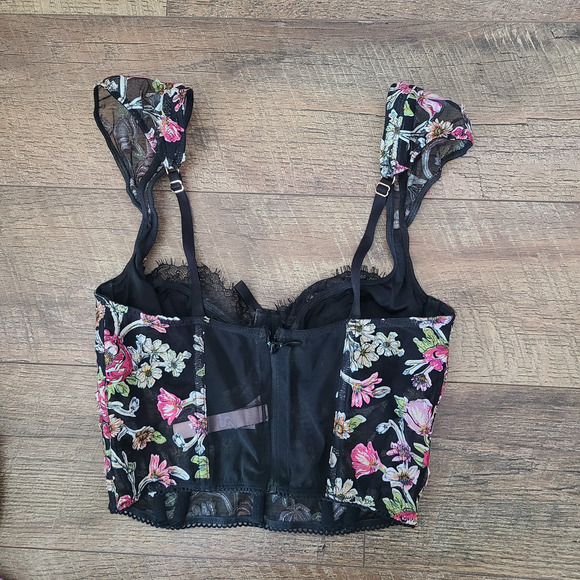 VICTORIA'S SECRET Bustier Corset Y2K Bra 32D‎ Fairy Embroidered Floral Lace - Picture 7 of 12